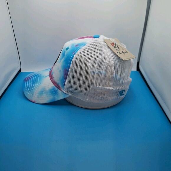 New York Yankees Tie Dye Trucker Snapback Leather Patch Hat MLB The Game Cotton - Picture 3 of 7